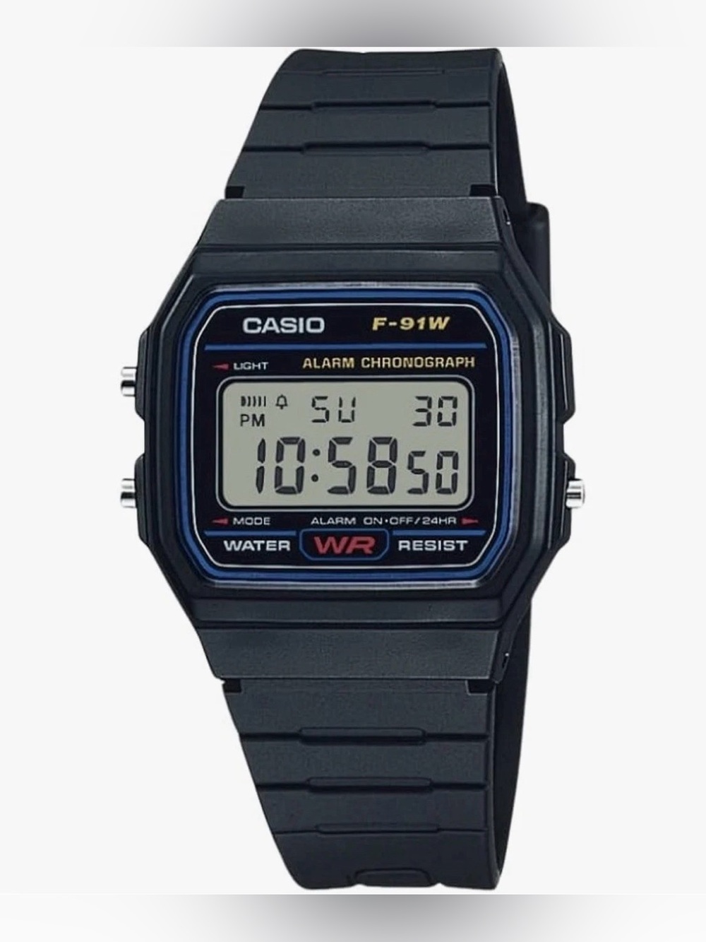 Casio F91W-1, Black Resin Strap, Watch, Alarm, NEW With No Box